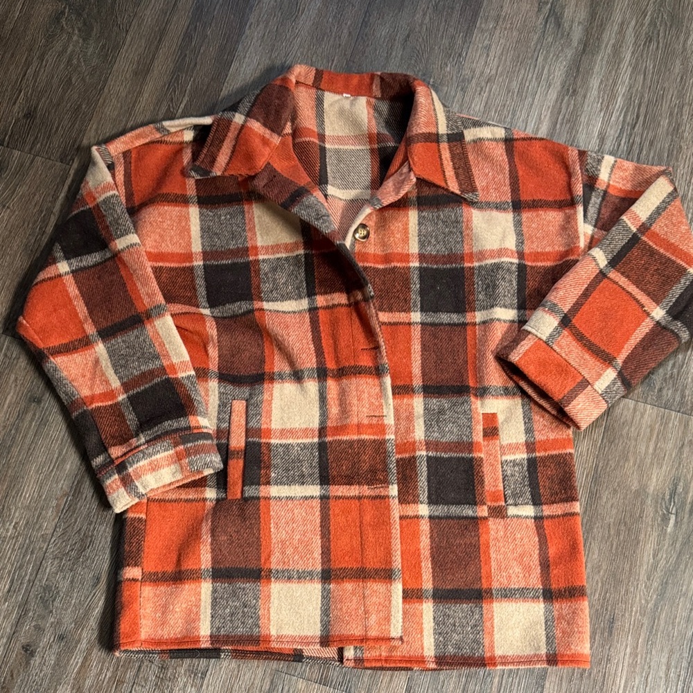 Plaid Wool Jacket in Orange and Brown